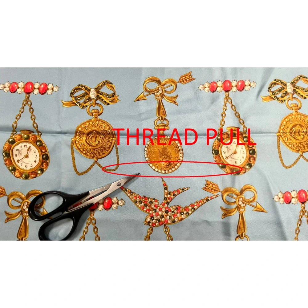 Christian Dior Silk Scarf Jewel & Watch Charm Pattern Blue 34.5
